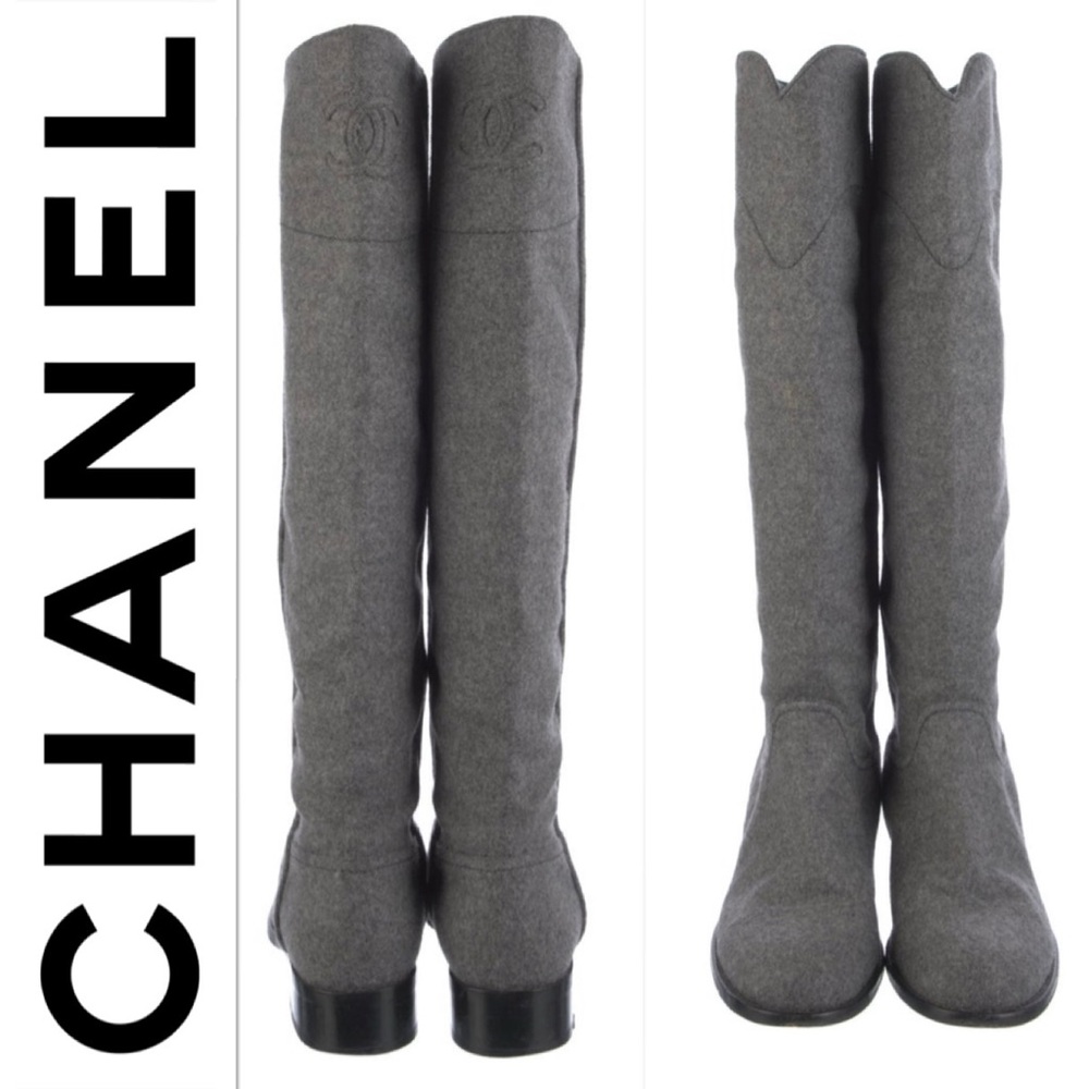 CHANEL Charcoal Tall Boots